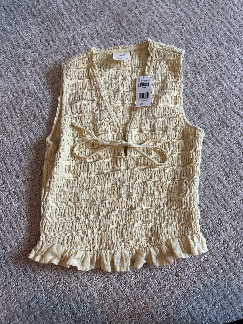 Abercrombie & Fitch Yellow Smocked Tank Top with Tie NWT